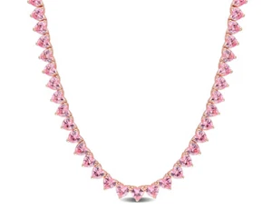 31.20 Carat (ctw) Lab-Created Pink Sapphire Heart Necklace Rose Silver - Picture 1 of 5