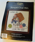 Vintage Golden Bee Stamped Cross Stitch "Love Me, Love My Cat" 14"X14" Kit