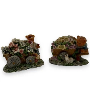 2 Vintage K’s collection country bear with flower cart resin cabin decor figures - Picture 1 of 7