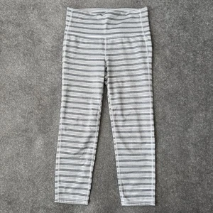 Athleta Leggings Womens Small Gray White Striped Mid Rise Capri Yoga Pants - Picture 1 of 12