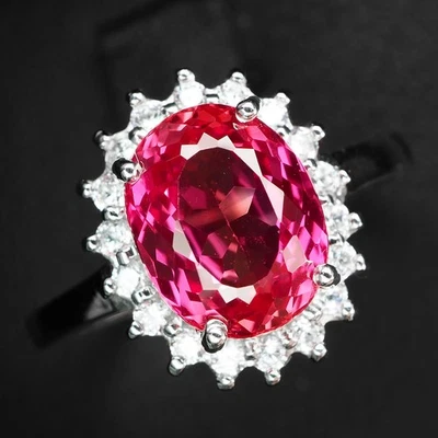 Anillos de oro blanco de plata de ley 925 de 3,05 quilates con zafiro Padparadscha rosa radiante Foto 1 de 4