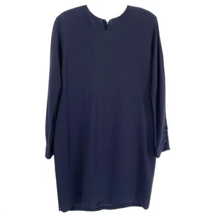 Ellen Tracy Shirt Dress 14 Navy Knee Length Long Sleeve Fabric Frog Button Shift - Picture 1 of 11