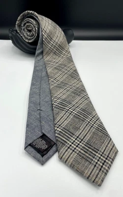 Black Brown 1826 Men's Cotton + Linen Blend Tie ~ Black ~ Plaids & Checks - Image 1 of 4