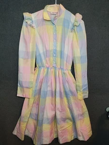 Vintage Vicky Vaughn Pastel Gingham Cottagecore Ruffle Prairie Dress Small - Picture 1 of 7