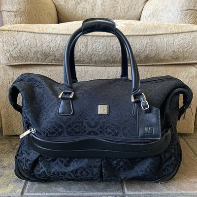 DVF Diane Von Furstenberg Luggage Rolling Carry On Travel Bag Black Tapestry - Image 1 of 4