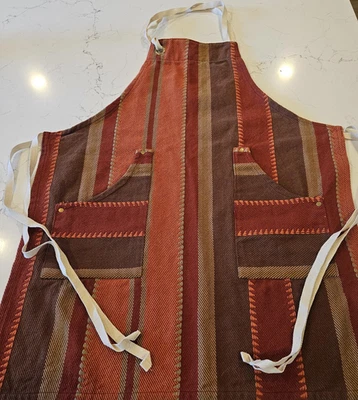 Delantal Envogue Talla Única Algodón Rayas Bolsillos Marrón Rojo Naranja Cocina Foto 1 de 4