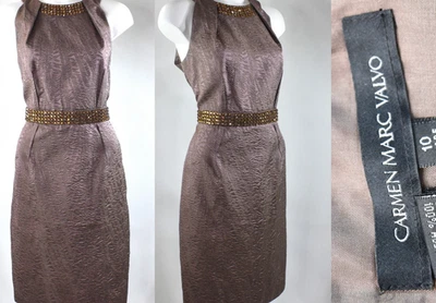 Vestido Carmen Marc Valvo Joyas Seda Jacquard Funda Noche Marrón Midi Mujeres 10 Foto 1 de 4