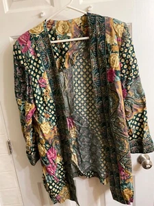 mehrfarbige Baumwolle oder Baumwolle Polyester offene Frühlingsjacke Kimono Gr. 18 - Bild 1 von 5