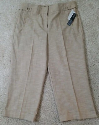Calça social Larry Levine~feminina tamanho 10~Safari Career Capri stretch nova com etiquetas. - Imagem 1 de 4