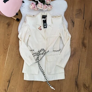 ADIDAS ORIGINALS X IVY PARK Blazer Beyonce IVORY COTTON SUIT JACKET Pins size L - Picture 1 of 24