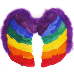 ANGEL WINGS FAIRY FANCY DRESS FEATHER WHITE BLACK RAINBOW COSTUME OUTFIT LARGE