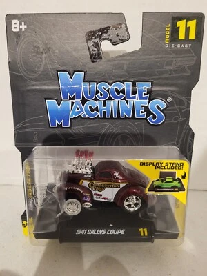 Muscle Machines 2023 Asst 2 Model 11 Red 1941 Willys Coupe 1:64 Diecast On Stand - Image 1 of 4