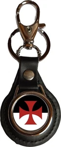 Llavero redondo de cuero PU negro Cruzadas Caballeros Templarios y bolsa de regalo - Imagen 1 de 3