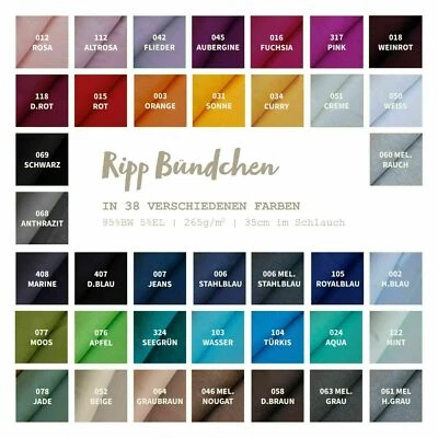 Bündchen gerippt Meterware - Bündchenstoff Uni - Schlauchware - 25 x 56 cm - Bild 1 von 2