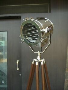Hollywood Vintage Marine Industrial Spotlight Floor Lamp Tripod Stand