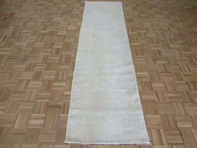 2'8 x 9'8 Runner Hand Knotted Washed Out Ivory Fine Peshawar Oriental Rug G7325 - Image 1 of 4