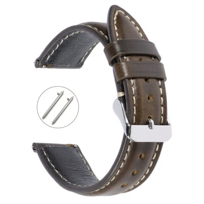 18mm 19mm 20mm 21mm 22mm Men's Genuine Leather Watch Strap Band Quick Release - Image 1 of 4