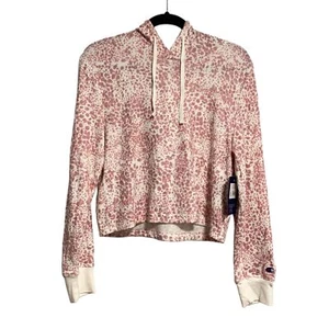 Champion Hacci Crop Sleep Pink Leopard Animal Print Pullover Hoodie NWT Size M - Picture 1 of 12