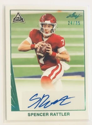 Spencer Rattler 2021 Leaf Memories 1990 Green RC Auto 24/35 Arkansas Razorbacks - Image 1 of 2