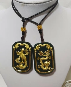 Certified China Hetian black green Jade+9999 yellow gold dragon/phoenix pendant  - Picture 1 of 11