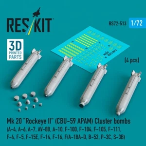 1/72 Reskit RS72-0513 Mk 20 "Rockeye II" (CBU-59 APAM) Bombas de racimo (A-4, A-6, - Imagen 1 de 1