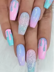 24pcs Press on Nails Long Coffin shape Pretty Pastels + Glue gel + nail file - Picture 1 of 2