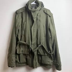 LRG Roots Equipment Chevron Wool Jacket Large Military Green Trench Belted - Picture 1 of 10
