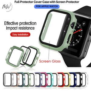 Tempered Glass Screen Protector+Case Cover For Apple Watch 1/2/3/4/5/6/7/8/9/SE - Picture 1 of 25