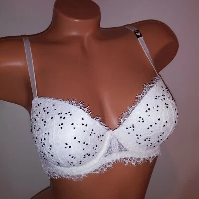 Victoria Secret Bra Lined Demi Bling Studded White  Dream Angels Lace Underwire  - Image 1 of 4