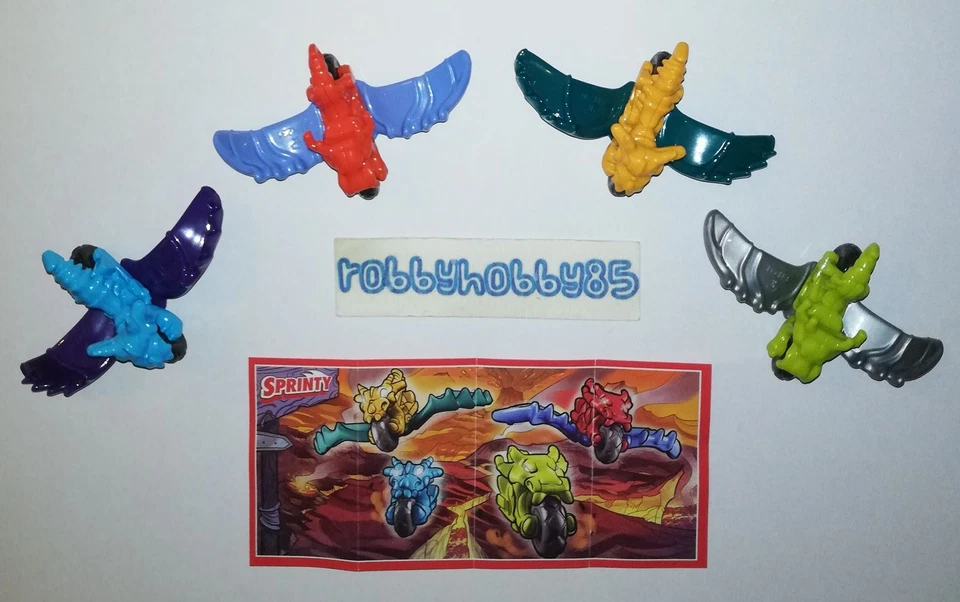 SERIE COMPLETA DRAGONS-MOTO (EN230 - EN231 A) + 4 BPZ KINDER ITALIA 2018 SPRINTY