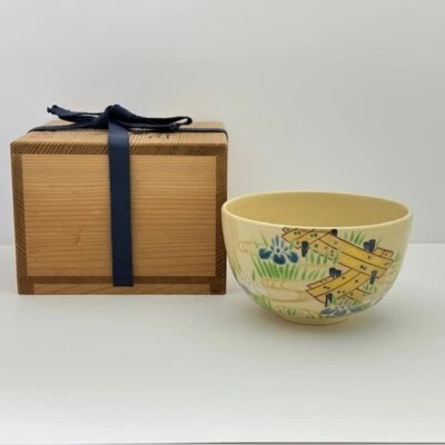 Японская Чайная Церемония Чаван Чайная Чаша Kyoware Зигзагообразный мост Кроличий Ирис - Изображение 1 из 4