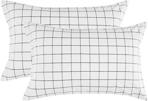 Gitter Bett Kissenhülle Set (2er Pack), Weiß Gitter Karo Geometrisches Muster Bedruckt Pi - Bild 1 von 7