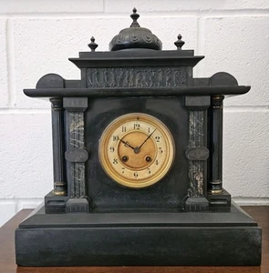 Antique French Slate Mantle Clock Working c. 1890 - Picture 1 of 11