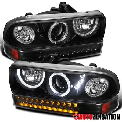 Fit 1998-2004 Chevy S10 Blazer Pickup Black Halo Projector Headlights+LED Bumper Foto 1 de 4