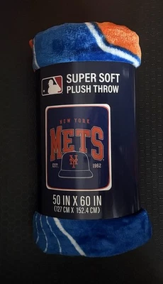 Manta de felpa azul/naranja súper suave de 50" x 60" New York Mets NUEVA MLB Foto 1 de 2
