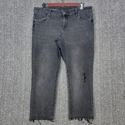 Kut from the Kloth Jeans Womens 10 Black Catherine Boyfriend Raw Hem Crop - Image 1 of 4