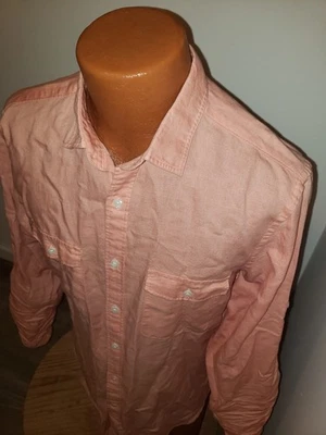 (Medium) Mens Express Linen Button Down Peach Pink Orange Casual Button Down - Image 1 of 4