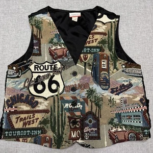Gilet arazzo vintage anni 90 14/16 Route 66 USA Y2K Western Boho retrò viaggio su strada - Foto 1 di 7