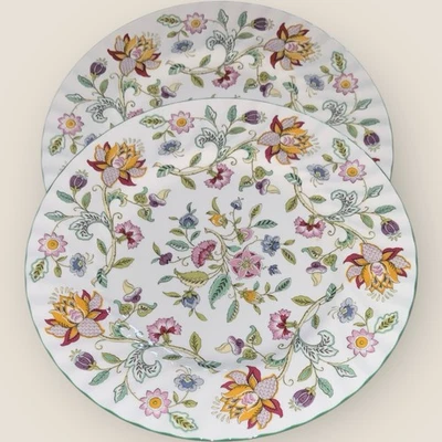 Minton Haddon Hall 2x Dinner Plates 10.75” Green Wavy Edge Hardly Used Excellent - Image 1 of 4