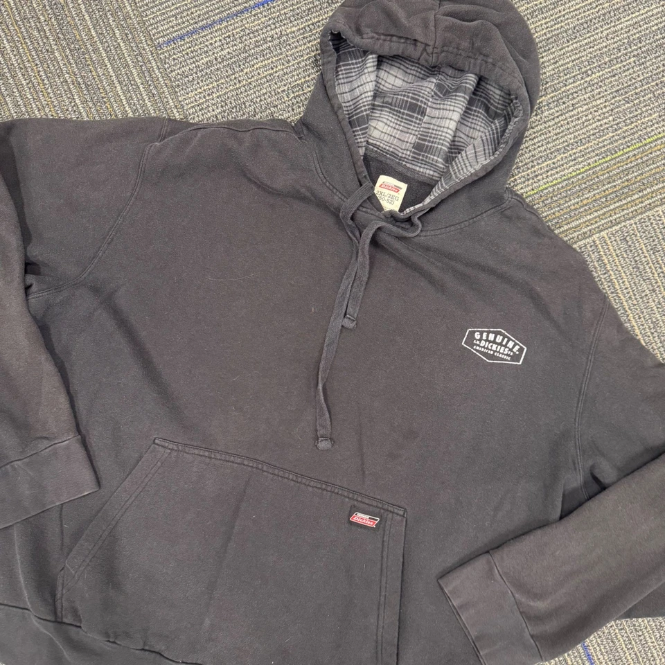 Dickies Mens 2XL Black Hoodie Gray Plaid Lined Hood Genuine Classic - Image 1 of 4