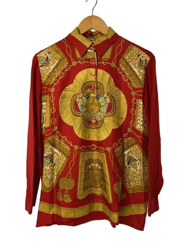 HERMÈS Polo Hermes in seta manica lunga M modello sciarpa rossa #EF AIA