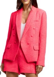 L’AGENCE Kenzie Blazer Pink Double Breasted Tweed Diva Size 2/ MED - LIKE NEW - Picture 1 of 8