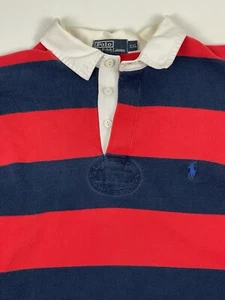 Vtg 90s Polo Ralph Lauren Striped Rugby Longsleeve Shirt XXL USA Red Blue - Picture 1 of 11