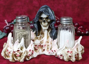 Grim Reaper Skeleton With Damned Souls Lake Of Fire Salt And Pepper Shakers Set - Picture 1 of 9