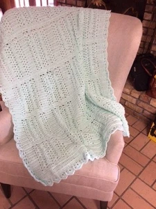 AFGAN 40 X 70 AQUA HAND MADE CROCHET THROW COVER BLANKET NEW - Picture 1 of 1