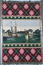 Vintage Golfing Tapestry Throw Blanket Fringed Sports Balls Clubs Argyle Golf