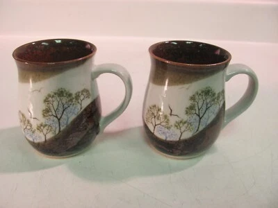 Lot of 2 - VTG Handcrafted Otagiri Original Stoneware Coffee Mug Cup Birds Tree - Image 1 of 4