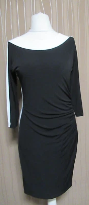 16/2 ALBA MODA Damen Kleid schwarz weiß Gr. 38 Raffung figurbetont 3/4 Arm NEU - Bild 1 von 4