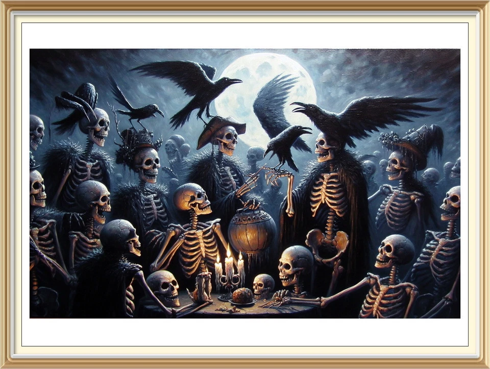 Decoração de festa de Halloween arte estampa esqueleto gótico lua corvo vela presente H6 - Imagem 1 de 1