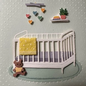 HALLMARK Signature Greeting Card Congratulations NEW BABY Crib Teddy Bear Heart - Picture 1 of 9